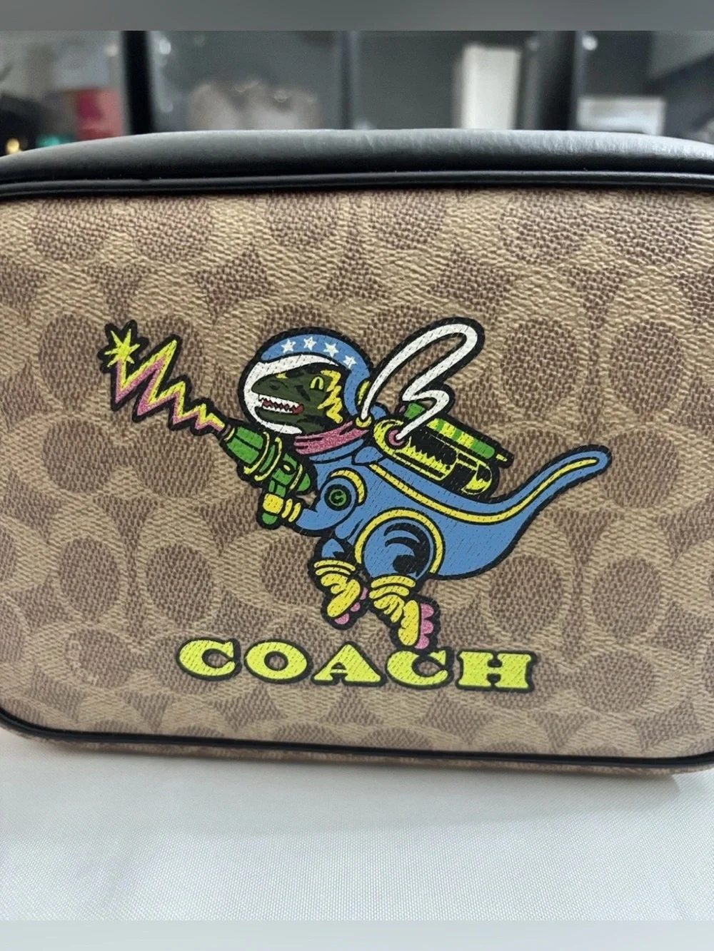 Coach Signature Jamie Camera Bag With A Playful  Rexy Dinosaur Print Crossbody.